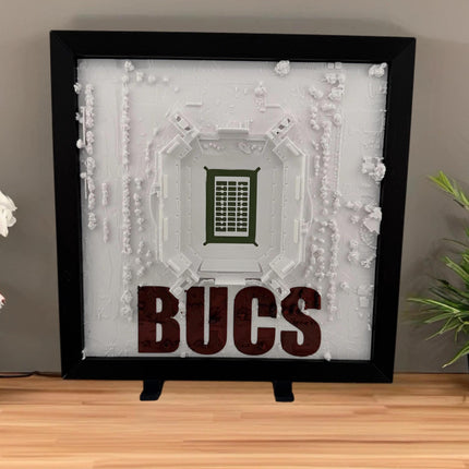Tampa Bay Buccaneers - Framed Topographical Map Art of Raymond James Stadium with Embossed Text