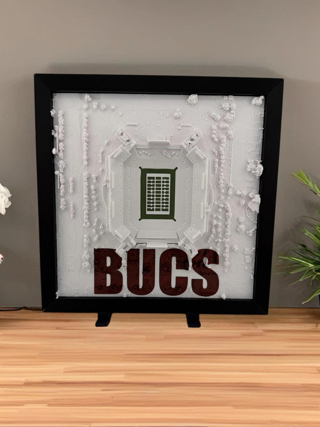 Tampa Bay Buccaneers - Framed Topographical Map Art of Raymond James Stadium with Embossed Text