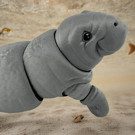 Flexible 3D Printed Manatee Figurine | Realistic Sea Animal Sculpture, Posable Desk Decor & Gift for Ocean Lovers