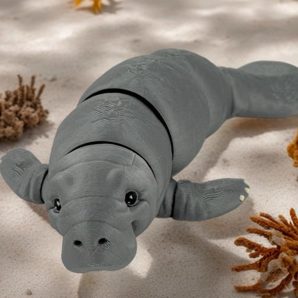 Flexible 3D Printed Manatee Figurine | Realistic Sea Animal Sculpture, Posable Desk Decor & Gift for Ocean Lovers