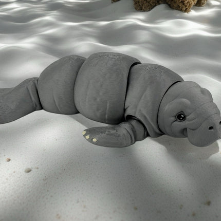 Flexible 3D Printed Manatee Figurine | Realistic Sea Animal Sculpture, Posable Desk Decor & Gift for Ocean Lovers
