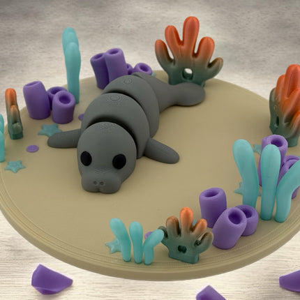 3D Printed Manatee Ocean Coral Reef Diorama Terrarium Figurine Decorative Marine Life Sculpture Gift