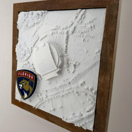 Florida Panthers - Framed Topographical Map Art of Amerant Bank Arena (3D Raised Logo)
