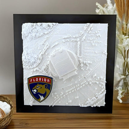 Florida Panthers - Framed Topographical Map Art of Amerant Bank Arena (3D Raised Logo)