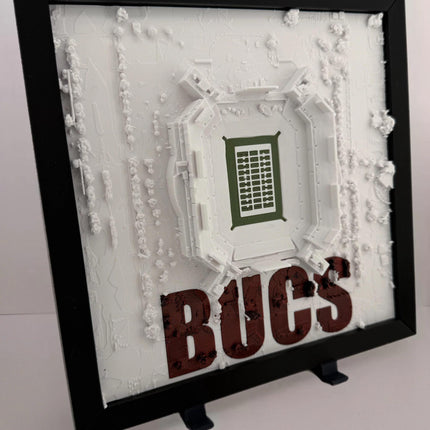 Tampa Bay Buccaneers - Framed Topographical Map Art of Raymond James Stadium with Embossed Text