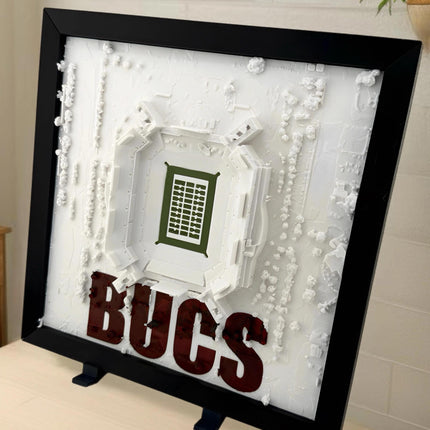 Tampa Bay Buccaneers - Framed Topographical Map Art of Raymond James Stadium with Embossed Text