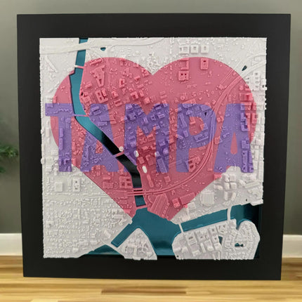 Tampa Florida Topographical Map Art - I Love Tampa Framed Wall Decor, Unique City Landscape Gift, Modern Home Office Decoration