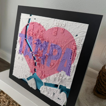 Tampa Florida Topographical Map Art - I Love Tampa Framed Wall Decor, Unique City Landscape Gift, Modern Home Office Decoration
