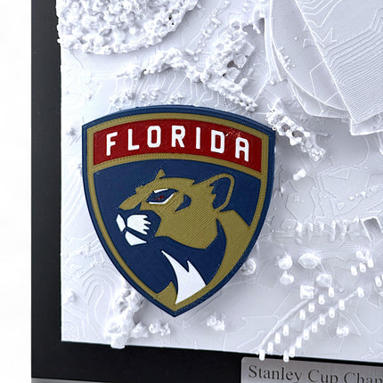 Florida Panthers 2025 Stanley Cup Champions Framed Topographical Map Art Amerant Bank Arena Wall Decor