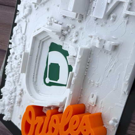 Baltimore Orioles - Framed Topographical Map Art of Camden Yards (3D Raised Logo)
