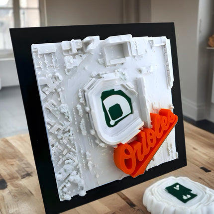 Baltimore Orioles - Framed Topographical Map Art of Camden Yards (3D Raised Logo)