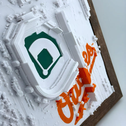 Baltimore Orioles - Framed Topographical Map Art of Camden Yards (3D Raised Logo)