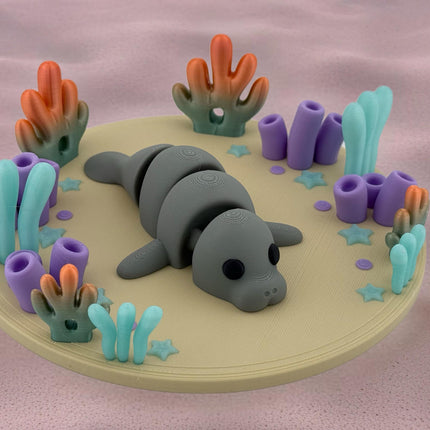3D Printed Manatee Ocean Coral Reef Diorama Terrarium Figurine Decorative Marine Life Sculpture Gift