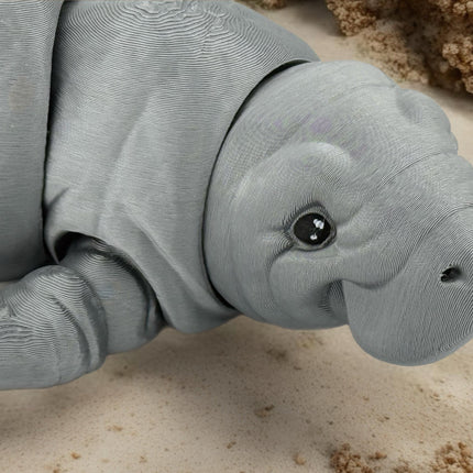 Flexible 3D Printed Manatee Figurine | Realistic Sea Animal Sculpture, Posable Desk Decor & Gift for Ocean Lovers