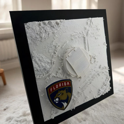 Florida Panthers - Framed Topographical Map Art of Amerant Bank Arena (3D Raised Logo)