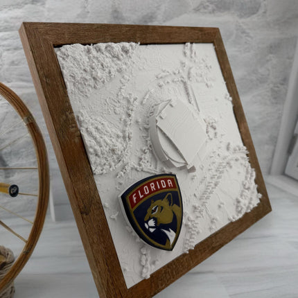 Florida Panthers - Framed Topographical Map Art of Amerant Bank Arena (3D Raised Logo)