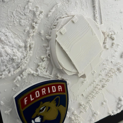 Florida Panthers - Framed Topographical Map Art of Amerant Bank Arena (3D Raised Logo)