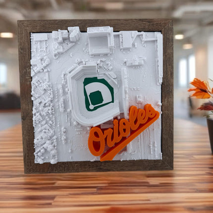 Baltimore Orioles - Framed Topographical Map Art of Camden Yards (3D Raised Logo)