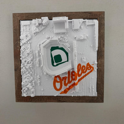 Baltimore Orioles - Framed Topographical Map Art of Camden Yards (3D Raised Logo)