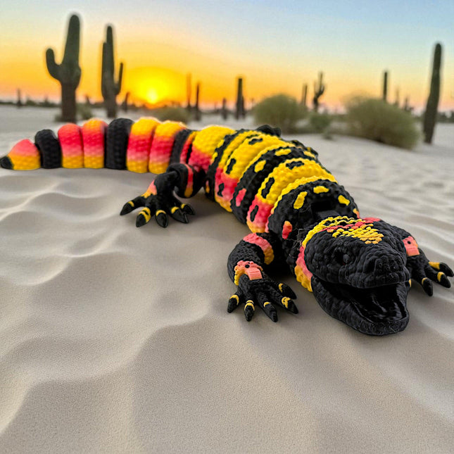 3D Printed Gila Monster with Realistic Glass Eyes – Articulated Model