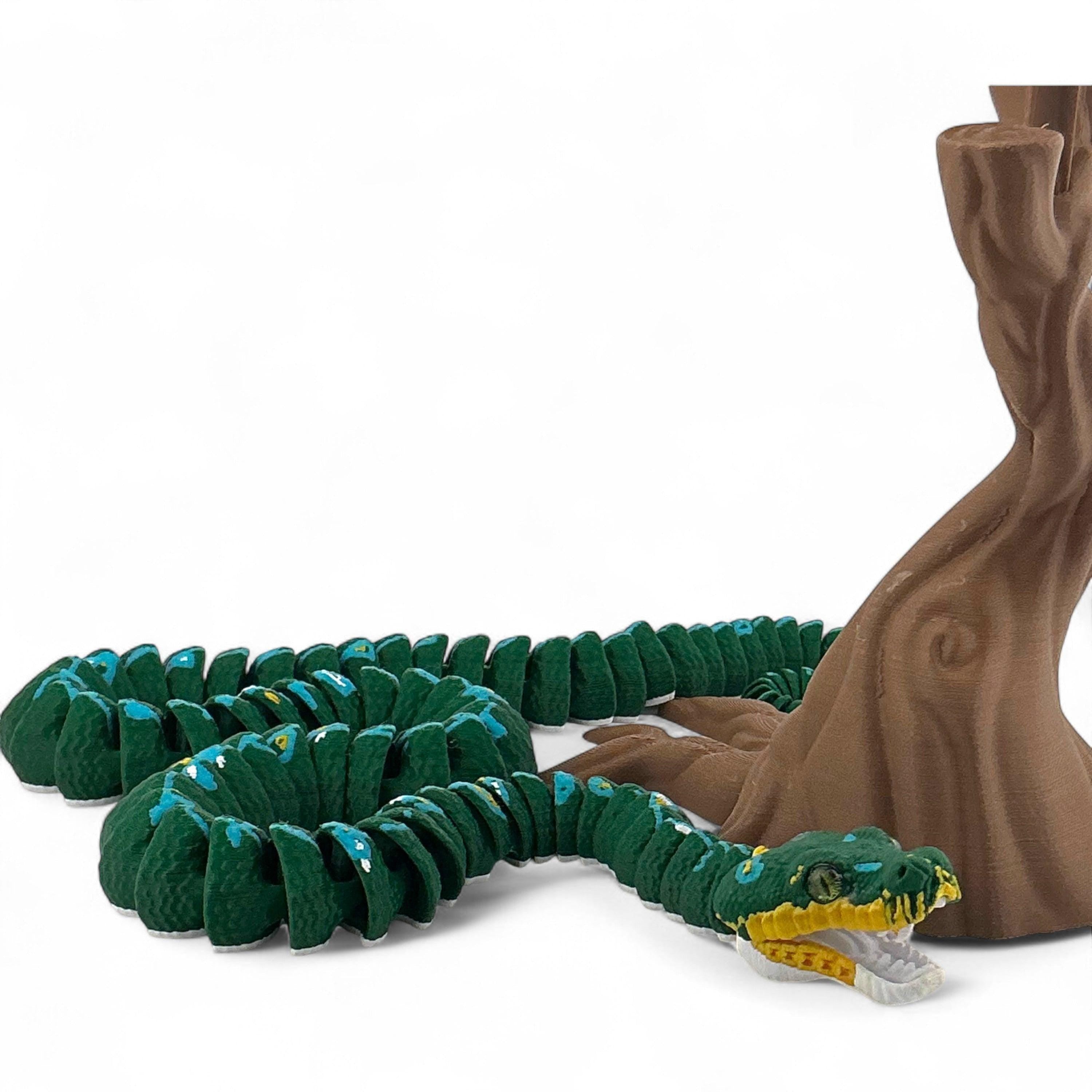 Printable Tree Boa 3D Printed Emerald Tree Boa Articulated Display Model (Green & White ...