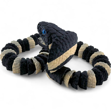 King Cobra with Fangs | Realistic Reptile Display Model in Black and Beige