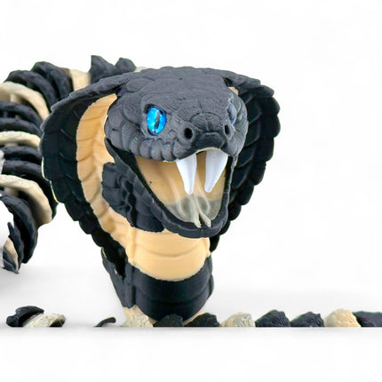 King Cobra with Fangs | Realistic Reptile Display Model in Black and Beige