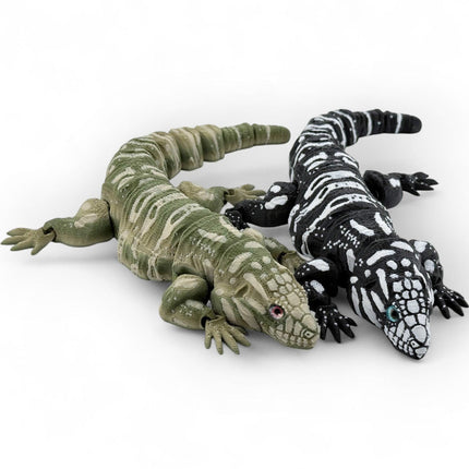 Tegu Lizard Model with Glass Eyes in Black & White or Green Gradient