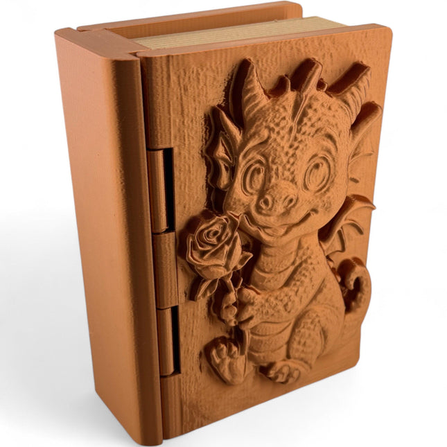 3D Printed Baby Dragon Book Box: Metallic Bronze Trinket Storage