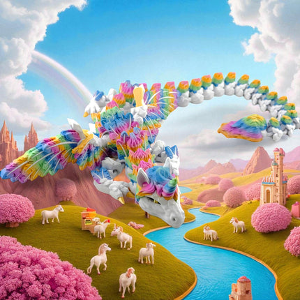 3D Printed Winged Alicorn Unicorn Pegasus Figurine with Rainbow Mane, Articulated Joints