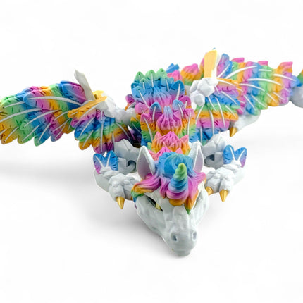 3D Printed Winged Alicorn Unicorn Pegasus Figurine with Rainbow Mane, Articulated Joints