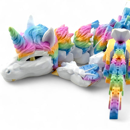 3D Printed Winged Alicorn Unicorn Pegasus Figurine with Rainbow Mane, Articulated Joints