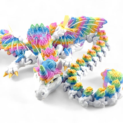3D Printed Winged Alicorn Unicorn Pegasus Figurine with Rainbow Mane, Articulated Joints