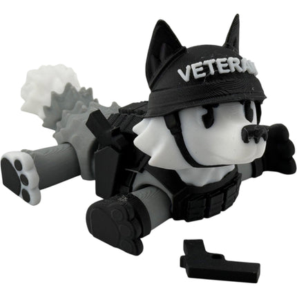 3D Printed Veteran Dog Figurine: Tactical Gear, Detachable Pistols - Made in USA