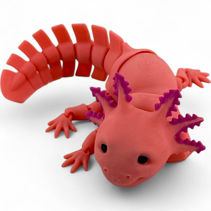 3D Printed Axolotl Figurine with Articulated Joints, Flexible Poseable Aquatic Creature, Unique Collectible, USA-Made