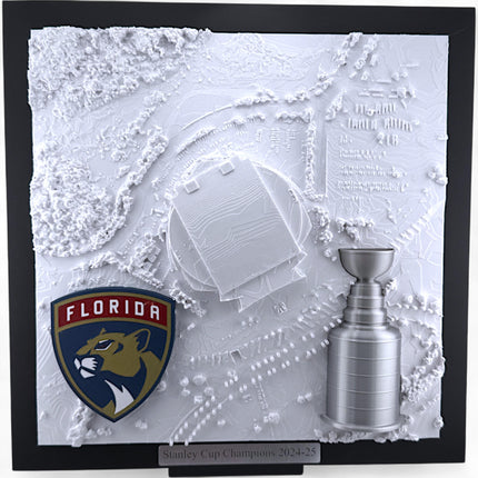 Florida Panthers 2025 Stanley Cup Champions Framed Topographical Map Art Amerant Bank Arena Wall Decor