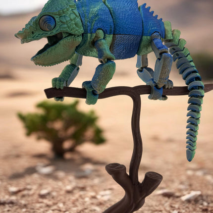 Realistic 3D Printed Chameleon on Branch Figurine - Detailed Animal Sculpture, Unique Desk Decor, Nature Lover Gift