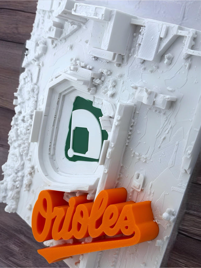 Baltimore Orioles - Framed Topographical Map Art of Camden Yards (3D Raised Logo)