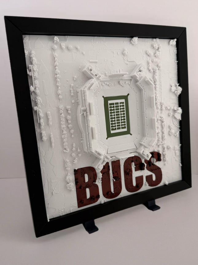 Tampa Bay Buccaneers - Framed Topographical Map Art of Raymond James Stadium with Embossed Text