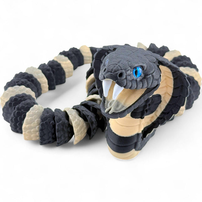 King Cobra with Fangs | Realistic Reptile Display Model in Black and Beige