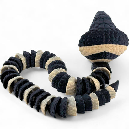 King Cobra with Fangs | Realistic Reptile Display Model in Black and Beige