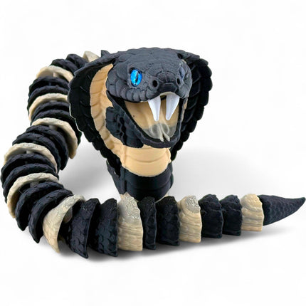 King Cobra with Fangs | Realistic Reptile Display Model in Black and Beige