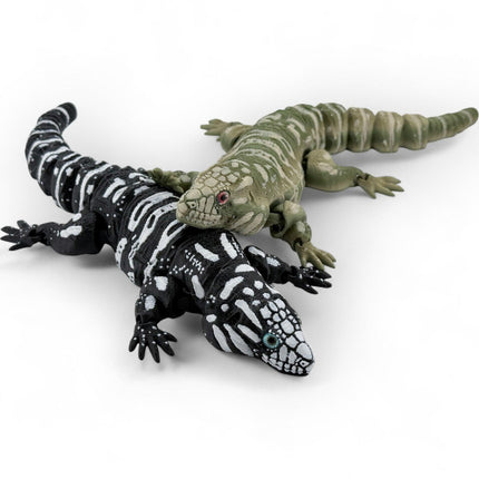 Tegu Lizard Model with Glass Eyes in Black & White or Green Gradient