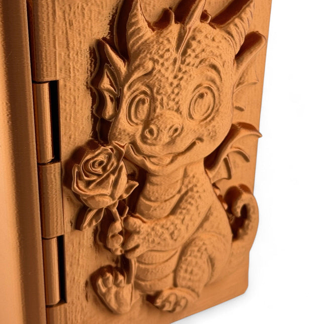 3D Printed Baby Dragon Book Box: Metallic Bronze Trinket Storage