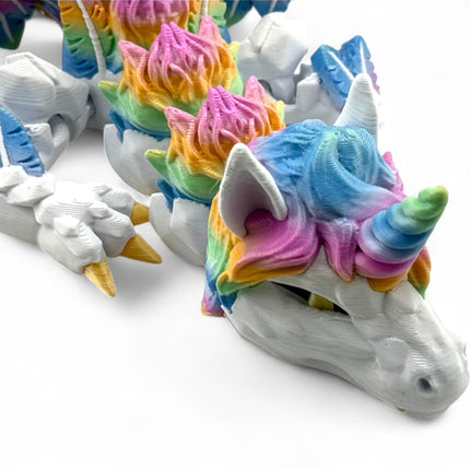 3D Printed Winged Alicorn Unicorn Pegasus Figurine with Rainbow Mane, Articulated Joints
