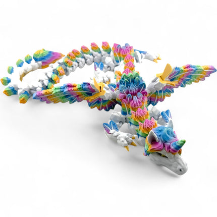 3D Printed Winged Alicorn Unicorn Pegasus Figurine with Rainbow Mane, Articulated Joints