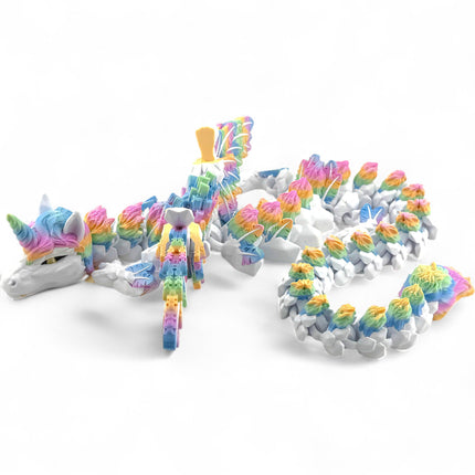 3D Printed Winged Alicorn Unicorn Pegasus Figurine with Rainbow Mane, Articulated Joints