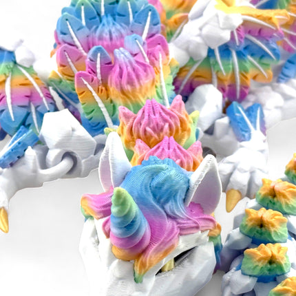 3D Printed Winged Alicorn Unicorn Pegasus Figurine with Rainbow Mane, Articulated Joints