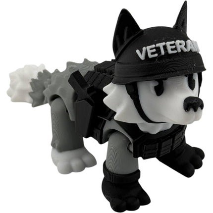 3D Printed Veteran Dog Figurine: Tactical Gear, Detachable Pistols - Made in USA