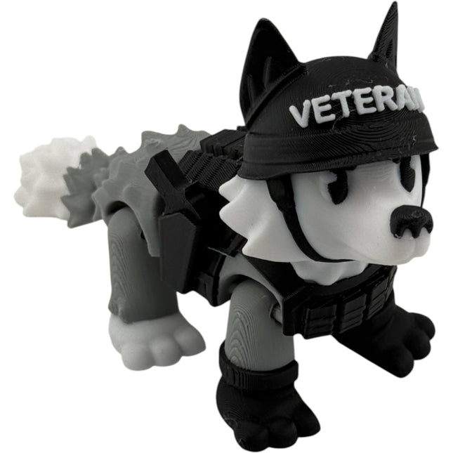 3D Printed Veteran Dog Figurine: Tactical Gear, Detachable Pistols - Made in USA